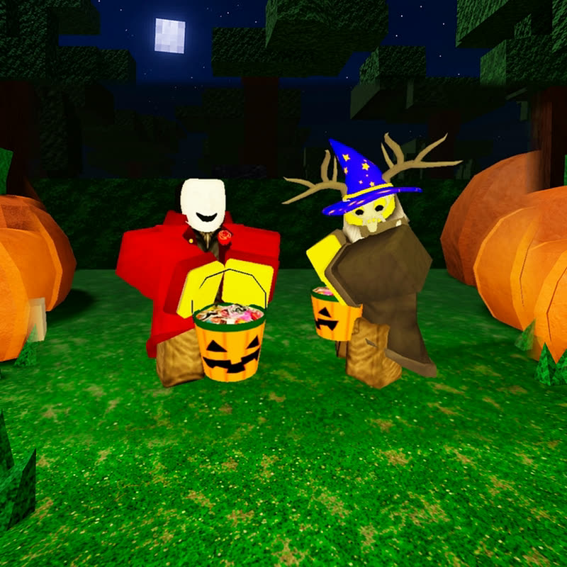 Deux joueurs portent des seaux citrouilles pour Halloween