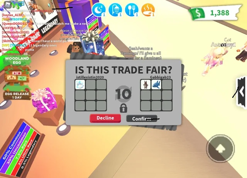 Exemples de calcul WFL pour les trades Adopt Me