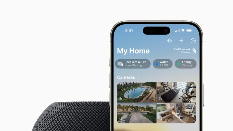 Application Maison sur un iPhone près d’un HomePod mini