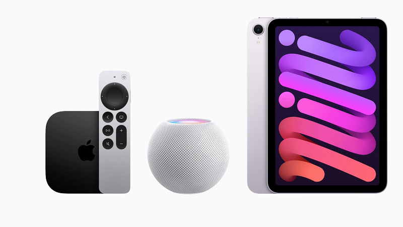 Apple TV 4K 2022, HomePod mini 2020 et iPad mini