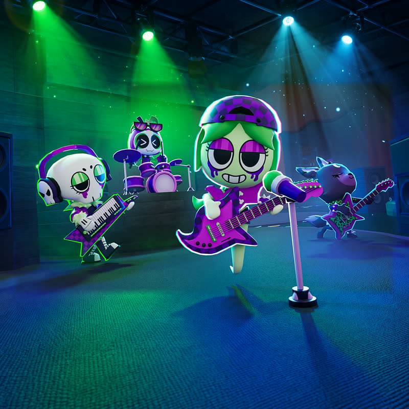 Quatre Toons de Dandy's World donnent un concert rock