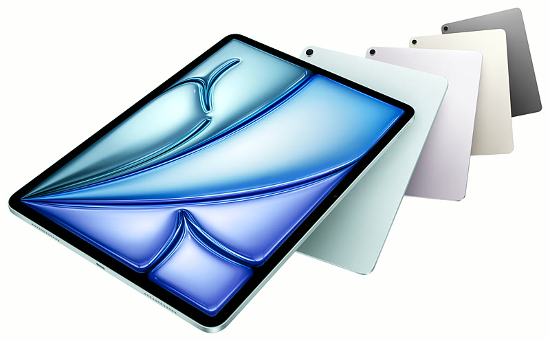 iPad Air M4 en bleu, mauve, lumière stellaire et gris sidéral
