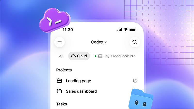 Environnement cloud de Codex avec ses projets et tâches