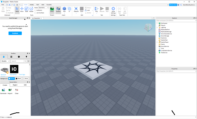 Écran d’accueil de Roblox Studio et modèles de jeux
