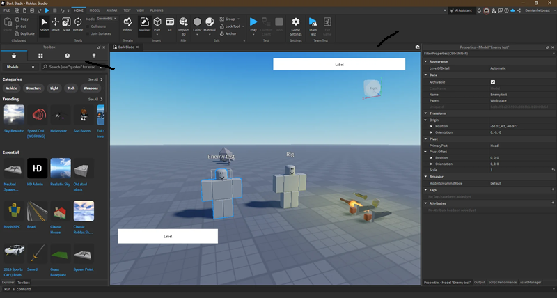 Assistant de Roblox Studio générant du code par instructions