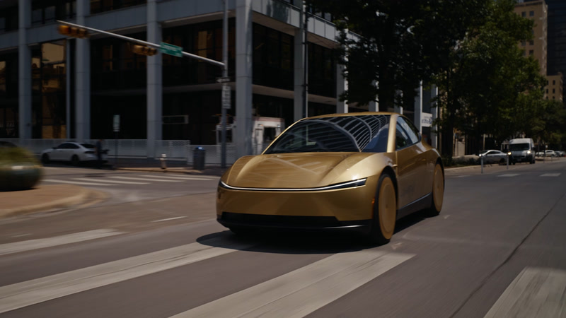 Tesla Cybercab dans une rue en ville
