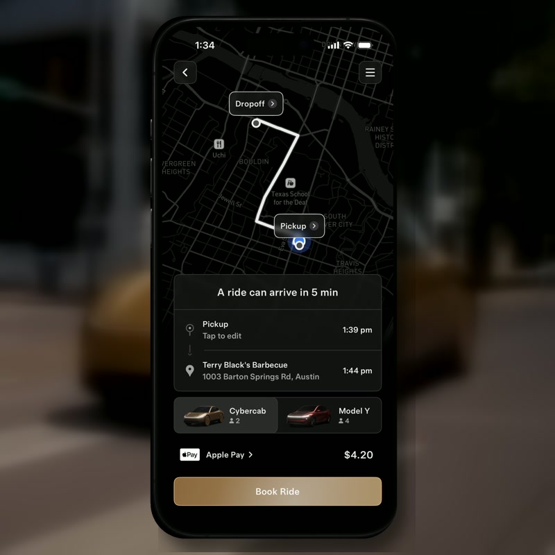 Application Robotaxi pour réserver un véhicule à Austin